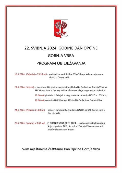 Program obilježavanja Dana Općine Gornja Vrba